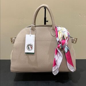 Anna Paola | Italian Leather Satchel “Cappuccino Beige” w/ Piper K Scarf